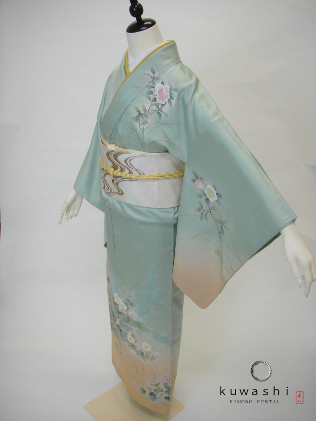 グリーンベージュぼかし正絹訪問着 品番10026 トルソー画像