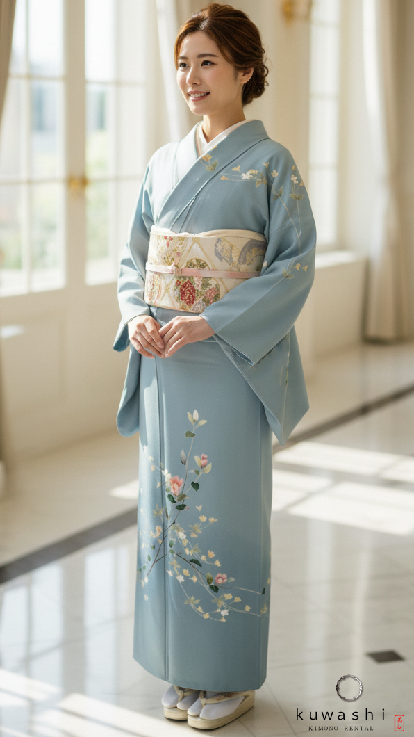 クワシ着物レンタル スカイブルー加賀調正絹訪問着