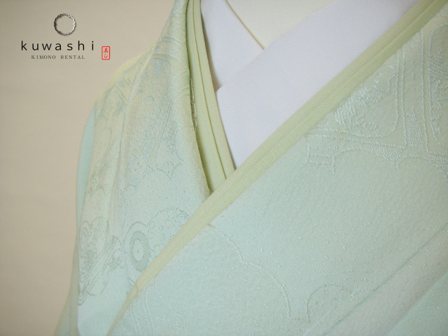 正絹色無地レンタル】 10033 ミントグリーン地紋正絹色無地 袋帯
