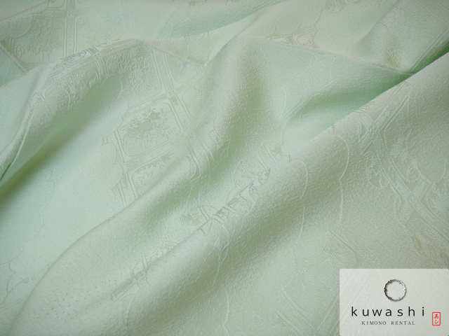 正絹色無地レンタル】 10033 ミントグリーン地紋正絹色無地 袋帯