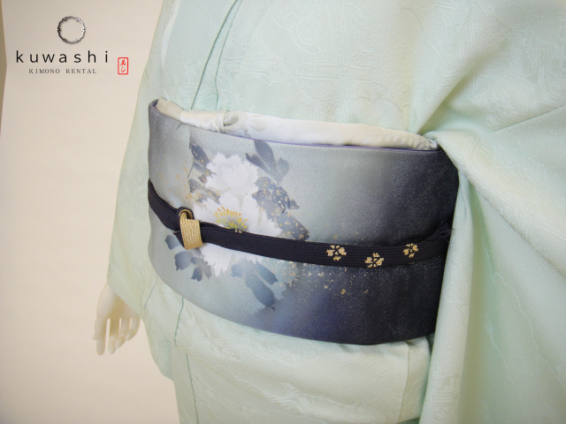 正絹色無地レンタル】 10033 ミントグリーン地紋正絹色無地 袋帯