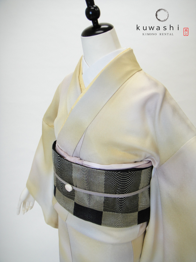 正絹色無地レンタル】 10034 ライトイエローぼかし正絹色無地フル